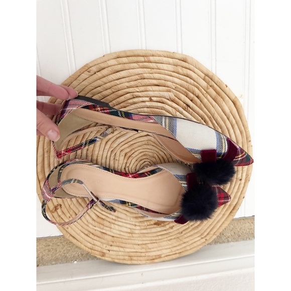 J. Crew Sadie Pom-Pom Tartan Ankle Strapped Flats In Tartan 6.5 - Picture 3 of 8